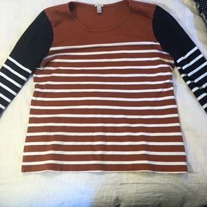 J Crew Orange and Navy Stripped Shirt